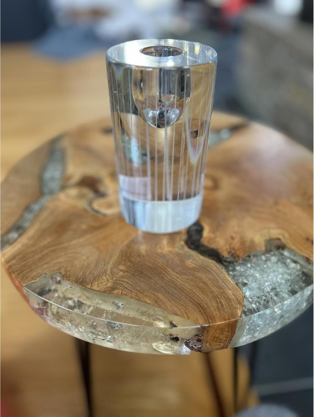 Vintage MCM Solid Clear Glass Candle Holder